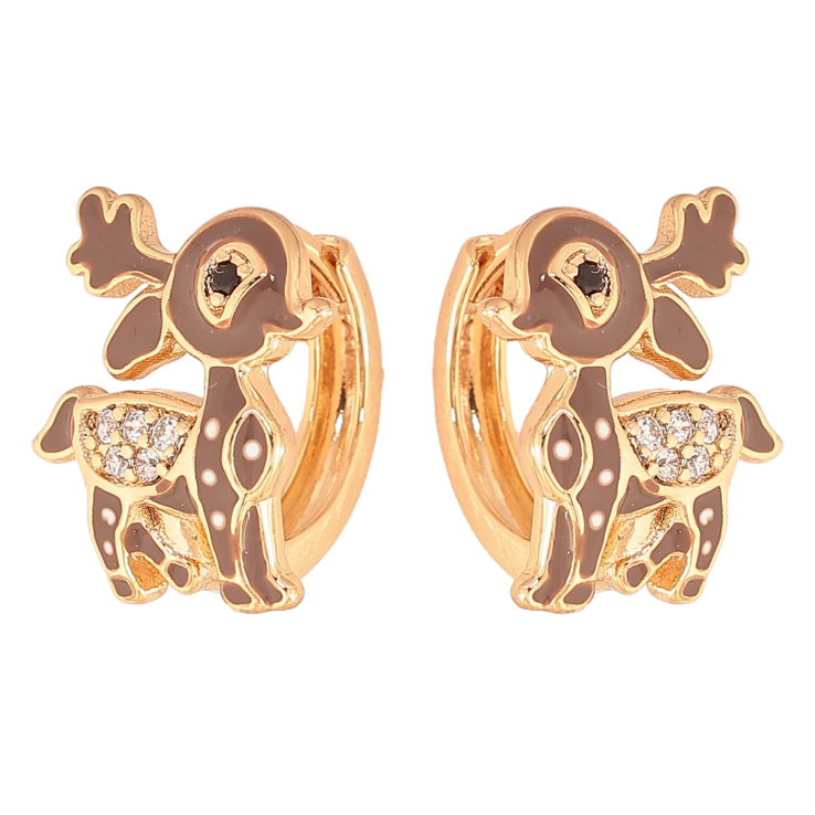 Серьги Xuping цвет Позолота 18K колечки "Олененок с эмалью" фото №2