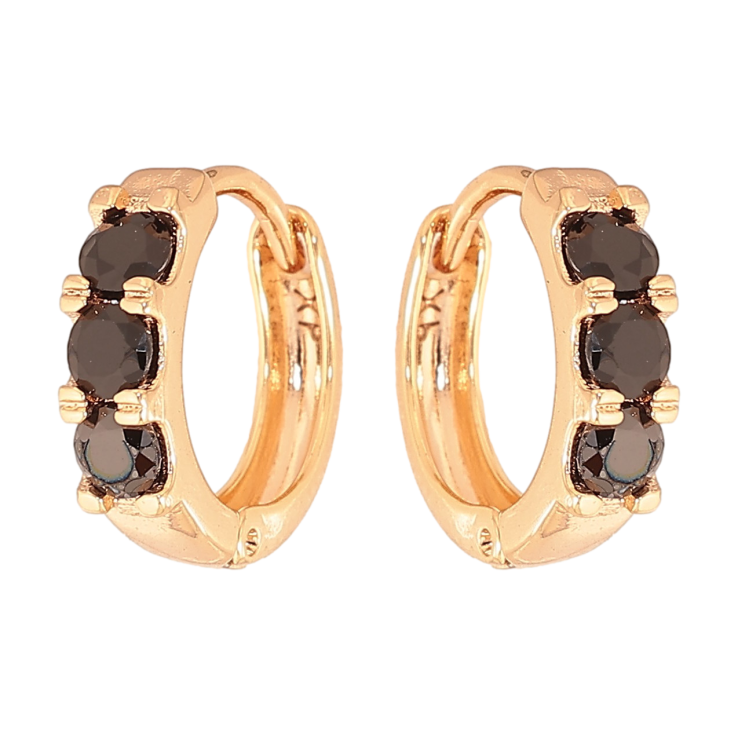 Серьги Xuping цвет Позолота 18К колечки "Дорожки черных кристаллов" фото №22