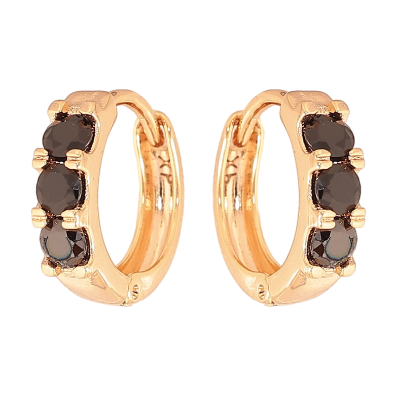 Сережки Xuping колір Позолота 18К колечка "Доріжки чорних кристалів" фото №1 Сережки Xuping колір Позолота 18К колечка "Доріжки чорних кристалів" фото №1