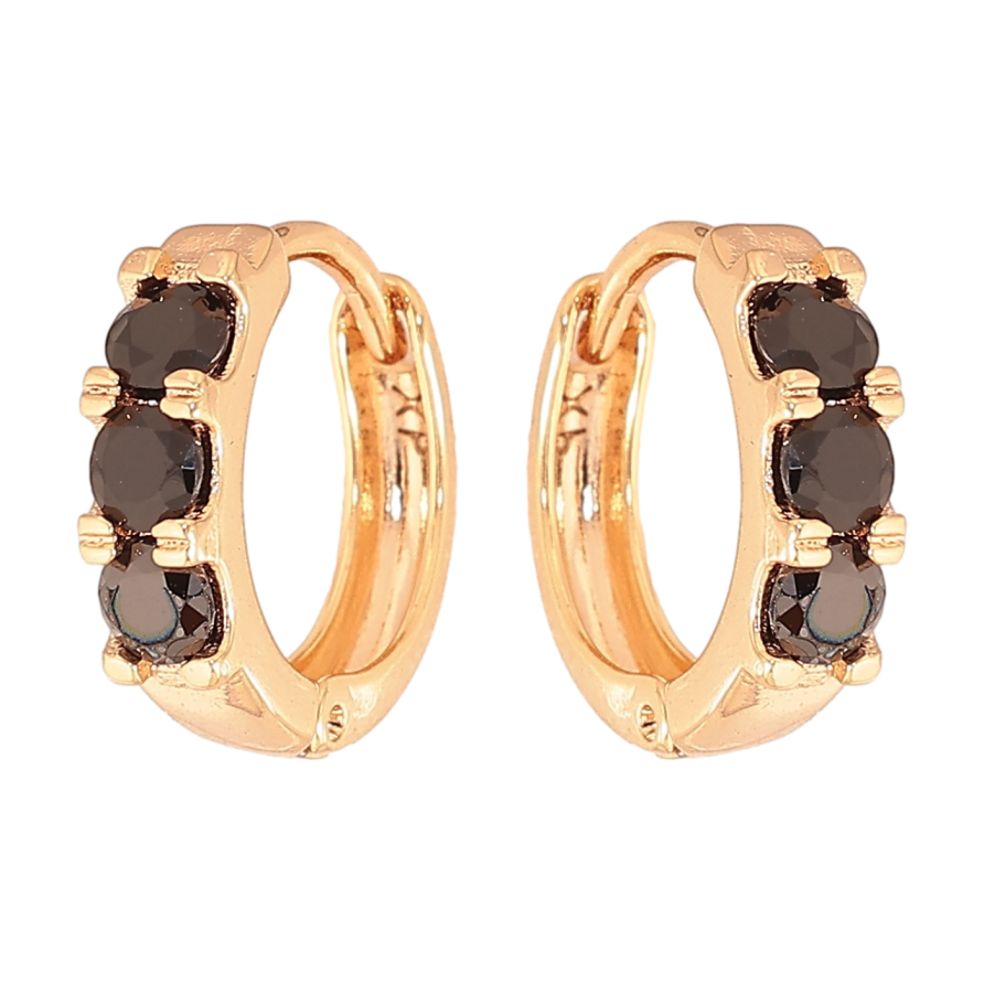 Серьги Xuping цвет Позолота 18К колечки "Дорожки черных кристаллов" фото №1 Серьги Xuping цвет Позолота 18К колечки "Дорожки черных кристаллов" фото №1