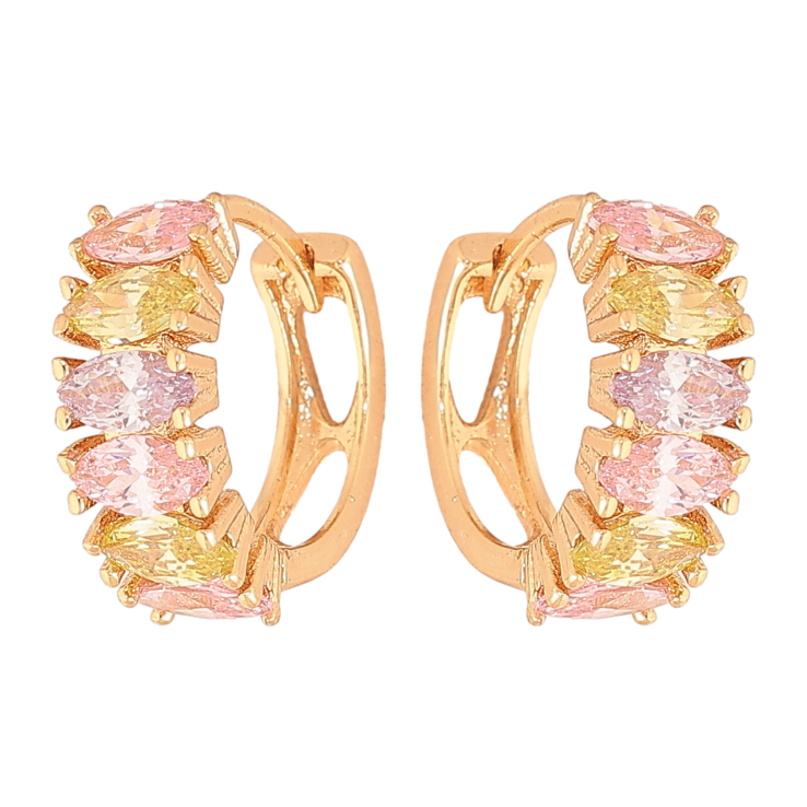 Сережки Xuping колір Позолота 18К колечка "Доріжки різнокольорових кристалів" фото №12