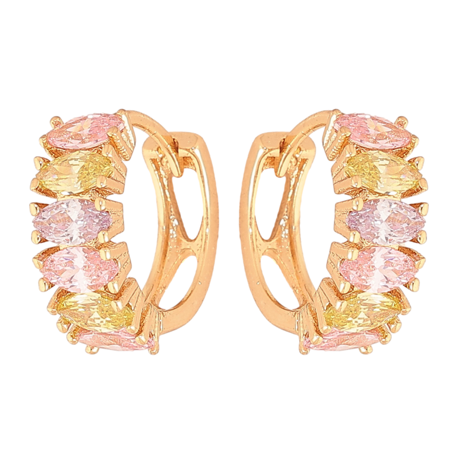 Сережки Xuping колір Позолота 18К колечка "Доріжки різнокольорових кристалів" фото №1