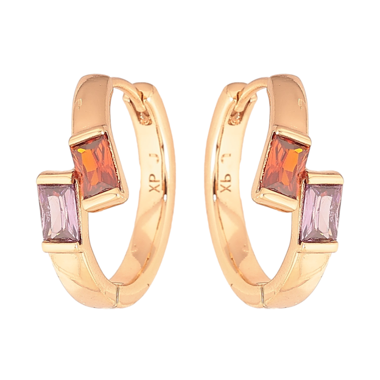 Серьги Xuping цвет Позолота 18К колечки "Узор с цветными кристаллами" фото №2