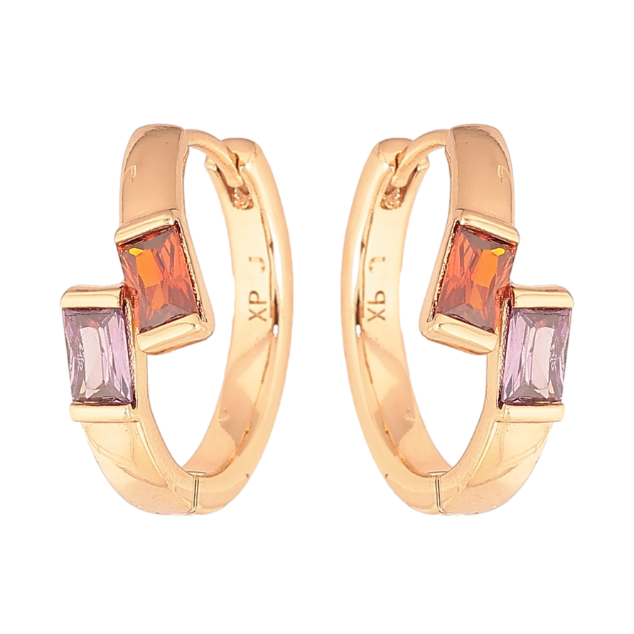 Серьги Xuping цвет Позолота 18К колечки "Узор с цветными кристаллами" фото №1