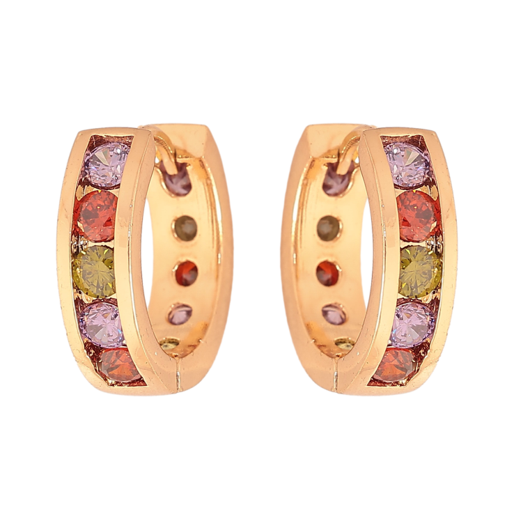 Сережки Xuping колір Позолота 18К колечка "Доріжки різнокольорових кристалів" фото №14