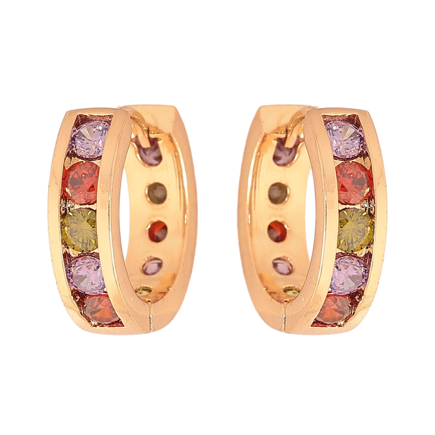 Сережки Xuping колір Позолота 18К колечка "Доріжки різнокольорових кристалів" фото №1