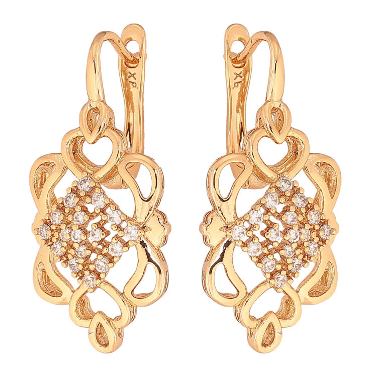 Серьги Xuping цвет Позолота 18К английський замок "Вензельный узор с кристаллами" фото №16 Серьги Xuping цвет Позолота 18К английський замок "Вензельный узор с кристаллами" фото №16