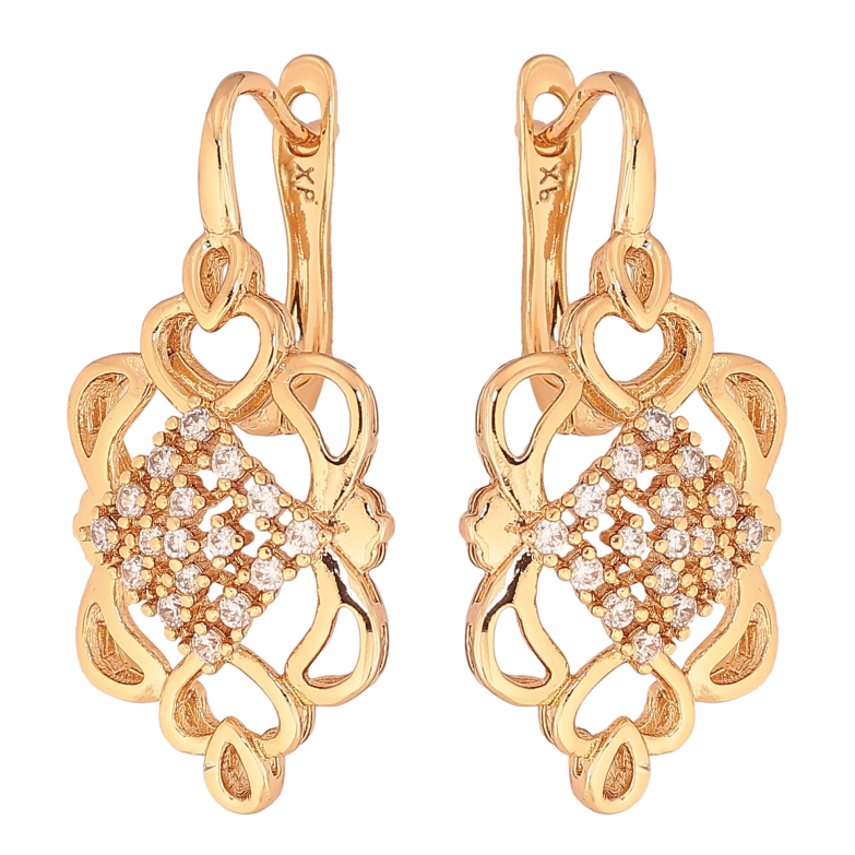 Сережки Xuping колір Позолота 18К англійський замок "Вензельний візерунок з кристалами" фото №1