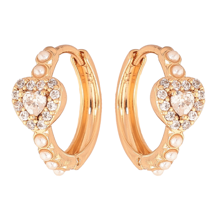 Серьги Xuping цвет Позолота 18К колечки "Кристальные сердечки" фото №5