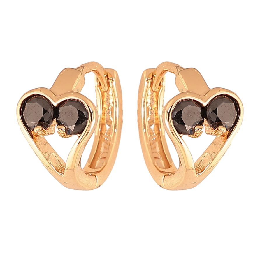 Сережки Xuping колір Позолота 18К колечка "Сердечки з чорними кристалами" фото №1 Сережки Xuping колір Позолота 18К колечка "Сердечки з чорними кристалами" фото №1