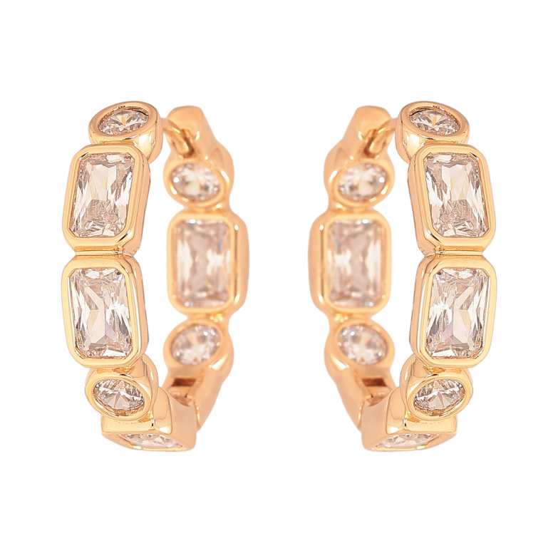 Серьги Xuping цвет Позолота 18К колечки "Дорожки с кристаллов" фото №1