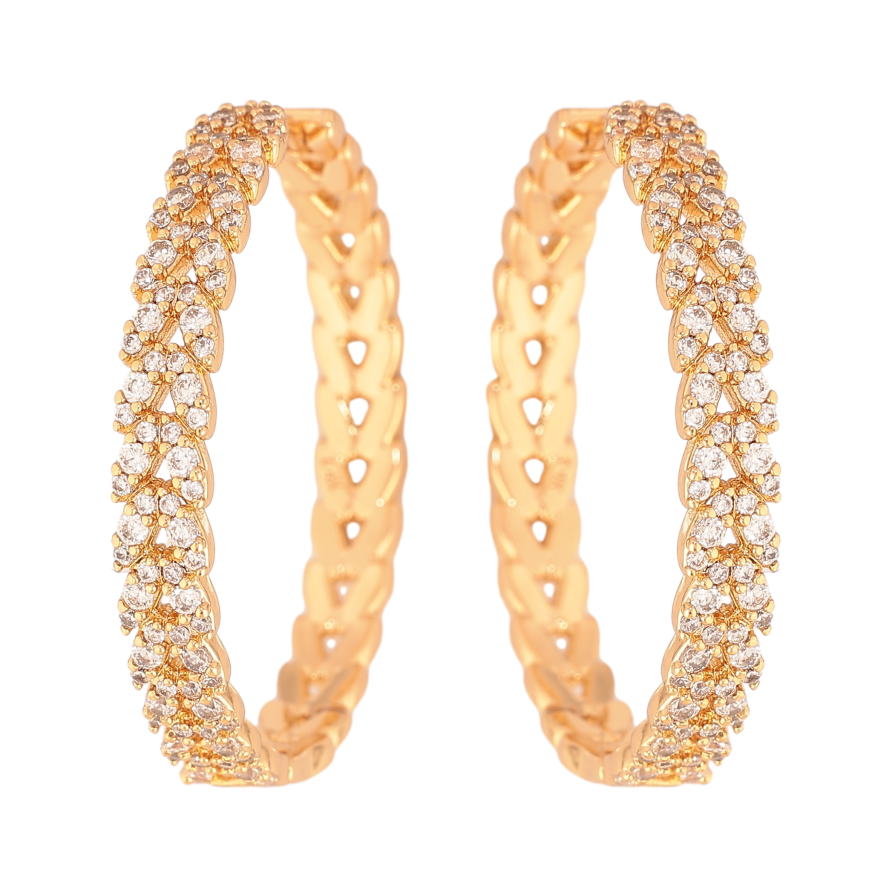 Серьги Xuping цвет Позолота 18К колечки "Узор с кристаллами" ø 3.3см фото №1