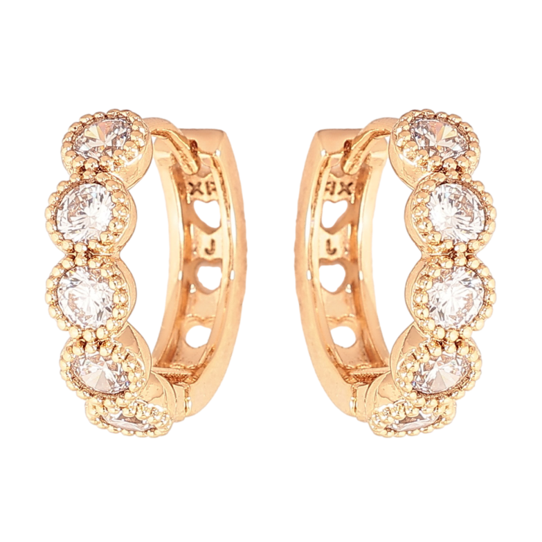 Серьги Xuping цвет Позолота 18К колечки "Дорожки кристаллов" фото №1