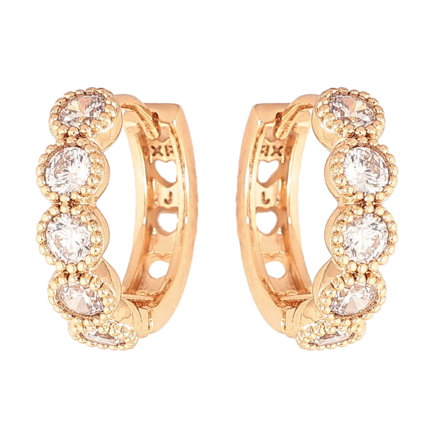 Серьги Xuping цвет Позолота 18К колечки "Дорожки кристаллов" фото №1