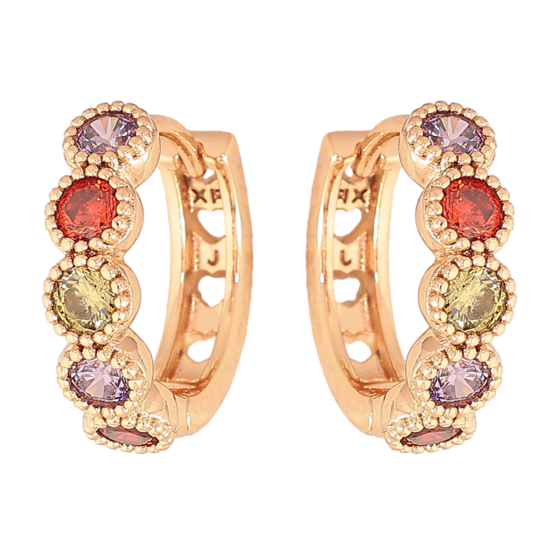 Серьги Xuping цвет Позолота 18К колечки "Дорожки разноцветных кристаллов" фото №1