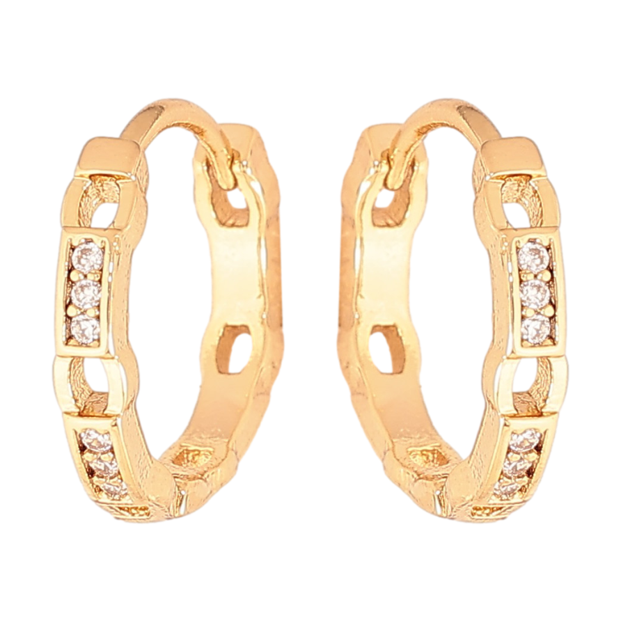 Серьги Xuping цвет Позолота 18К колечки "Узор с кристаллами" фото №1