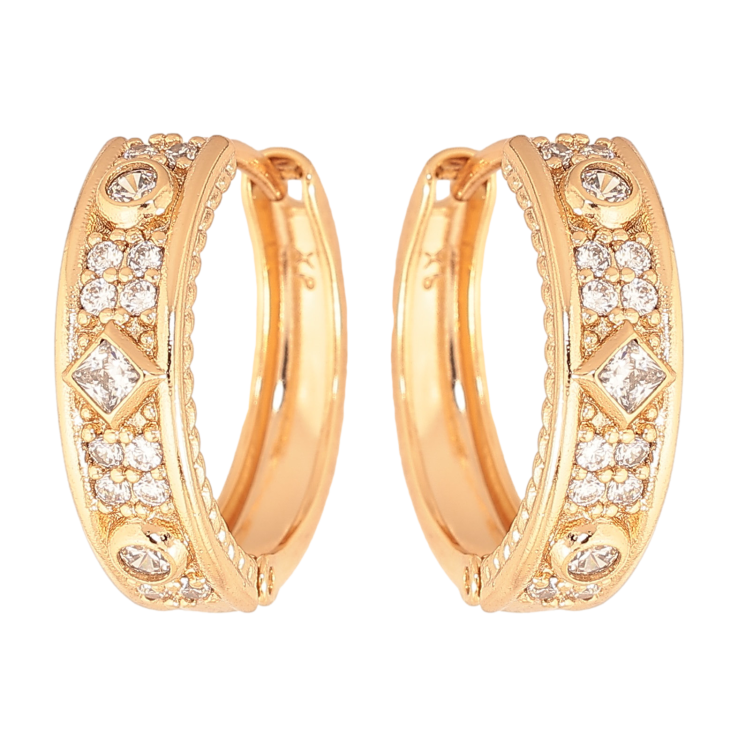 Сережки Xuping колір Позолота 18К колечка "Візерунок з кристалами" фото №4