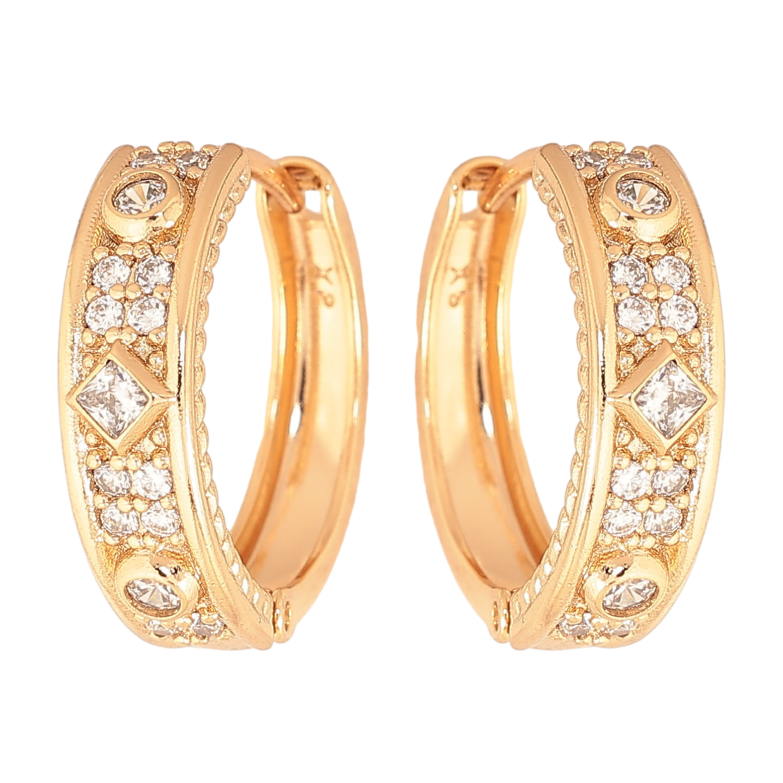 Сережки Xuping колір Позолота 18К колечка "Візерунок з кристалами" фото №3