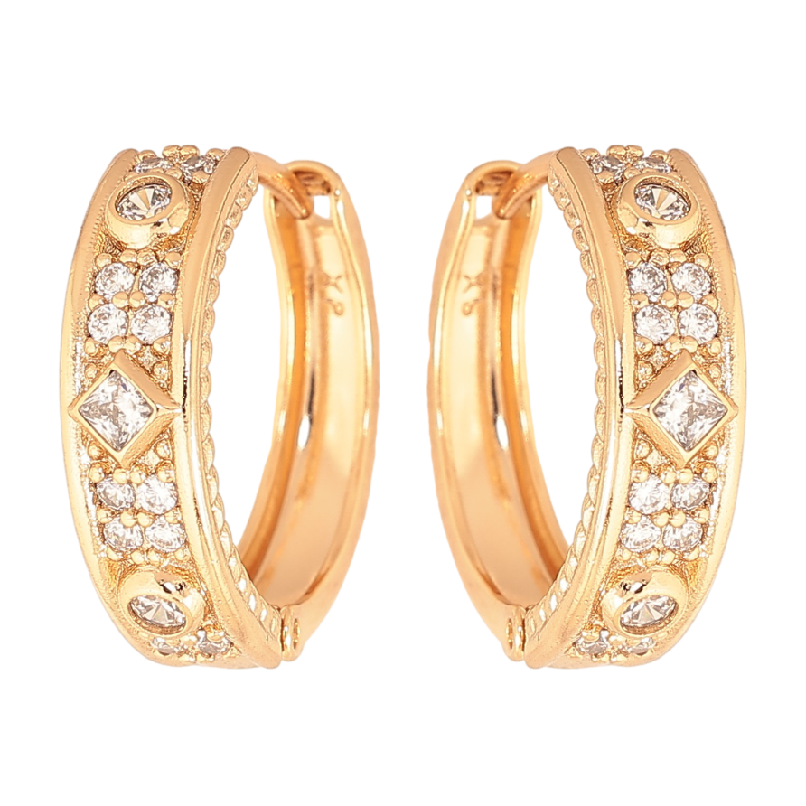 Сережки Xuping колір Позолота 18К колечка "Візерунок з кристалами" фото №1