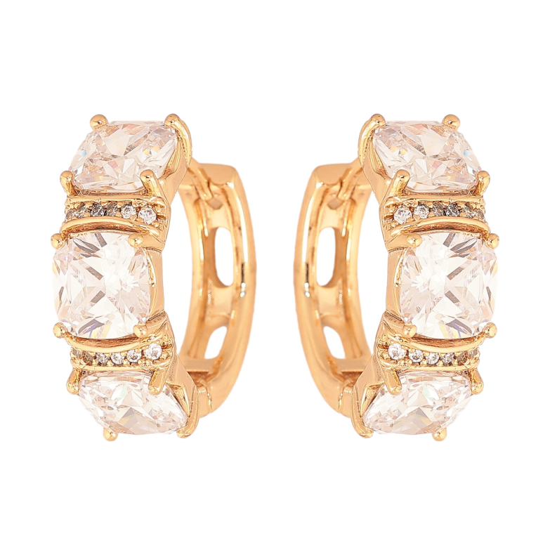 Сережки Xuping колір Позолота 18К колечка "Візерунок з кристалами" фото №4