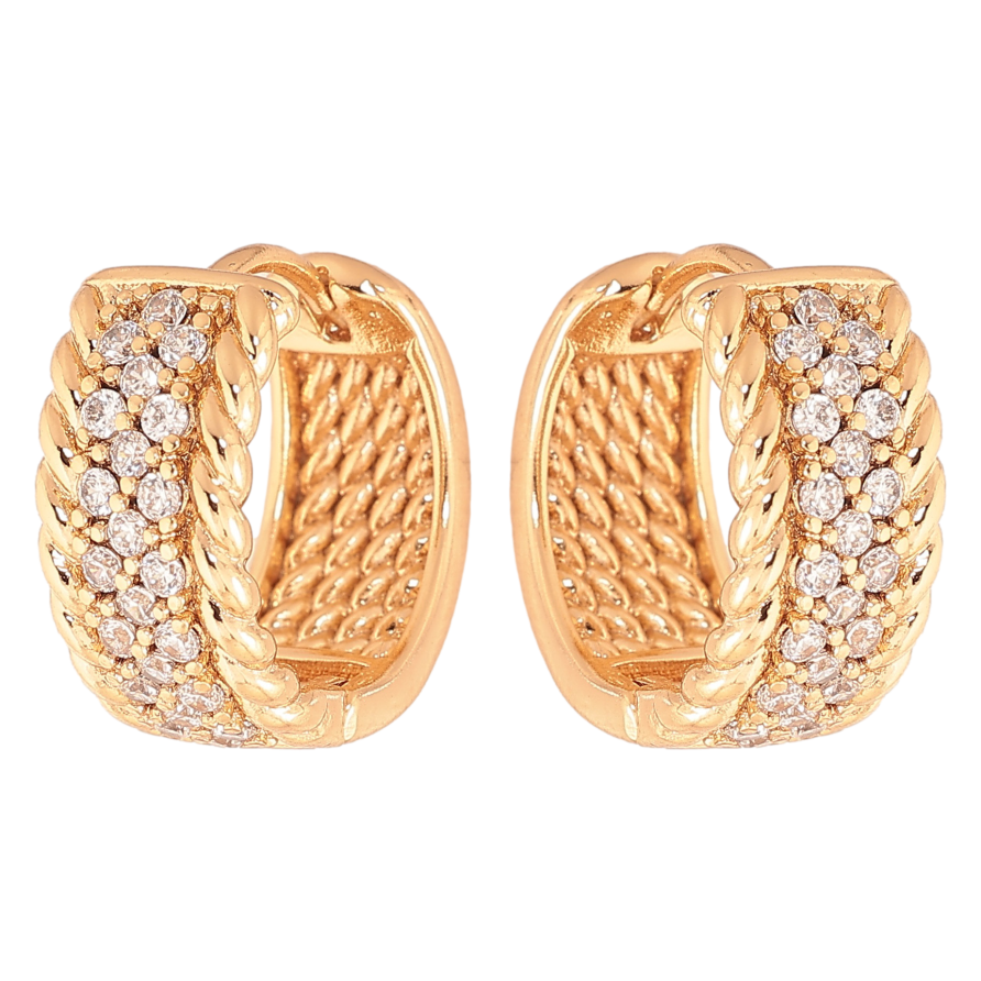 Серьги Xuping цвет Позолота 18К колечки "Узор с кристаллами" фото №1