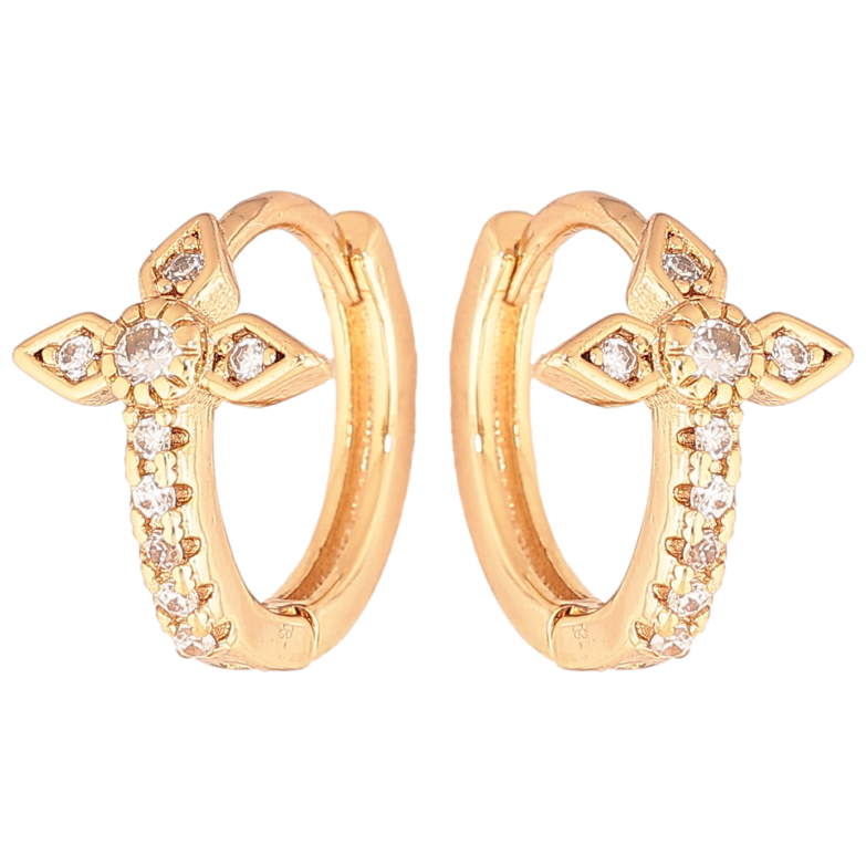 Серьги Xuping цвет Позолота 18К колечки "Крестики с кристаллами" фото №1 Серьги Xuping цвет Позолота 18К колечки "Крестики с кристаллами" фото №1