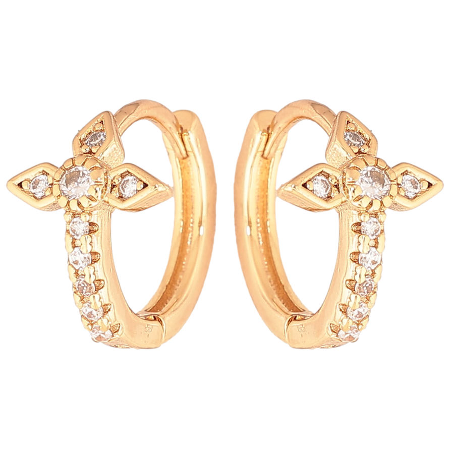 Серьги Xuping цвет Позолота 18К колечки "Крестики с кристаллами" фото №1 Серьги Xuping цвет Позолота 18К колечки "Крестики с кристаллами" фото №1