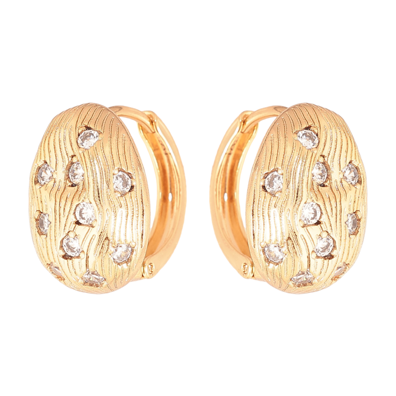 Сережки Xuping колір Позолота 18К колечка "Візерунок з кристалами" фото №1 Сережки Xuping колір Позолота 18К колечка "Візерунок з кристалами" фото №1