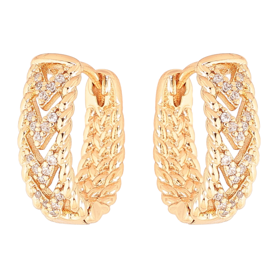 Серьги Xuping цвет Позолота 18К колечки "Узор с кристаллами" фото №1