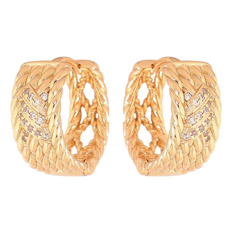 Сережки Xuping колір Позолота 18К колечка "Візерунок з кристалами" фото №1