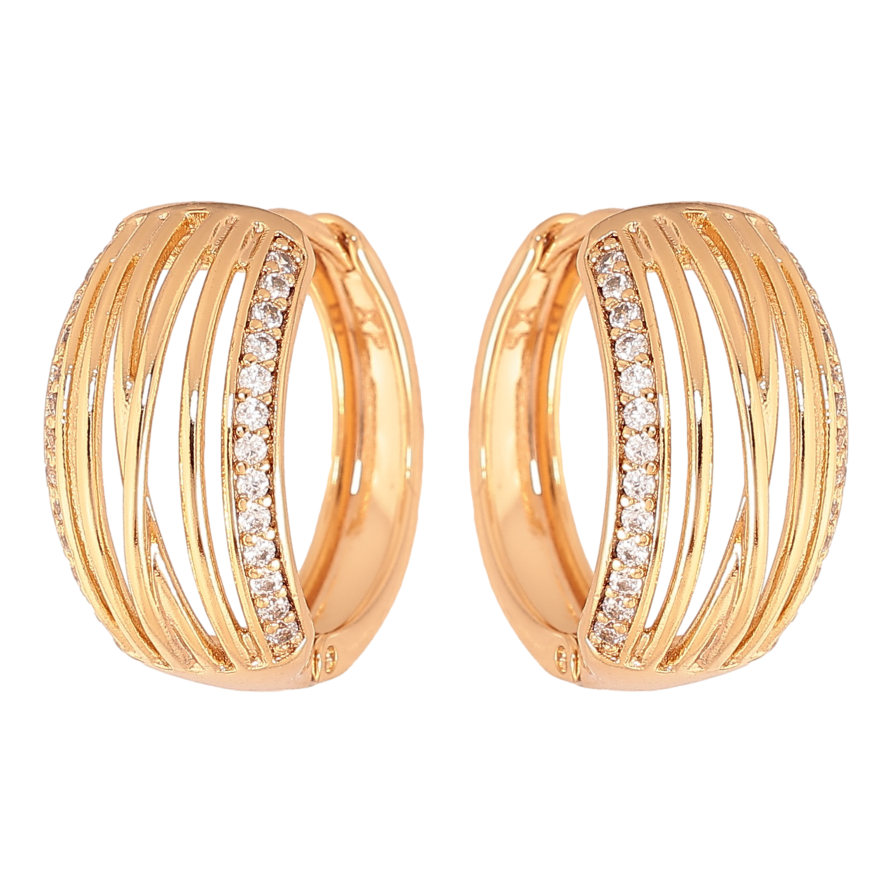 Сережки Xuping колір Позолота 18К колечка "Візерунок з кристалами" фото №1