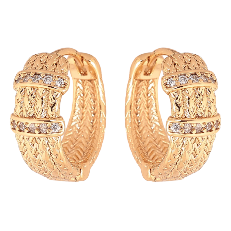 Сережки Xuping колір Позолота 18К колечка "Візерунок з кристалами" фото №2