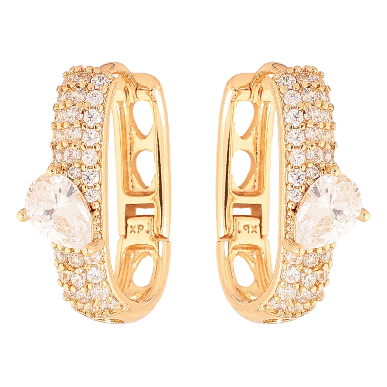 Сережки Xuping колір Позолота 18К колечка "Візерунок з інкрустацією кристалами" фото №1