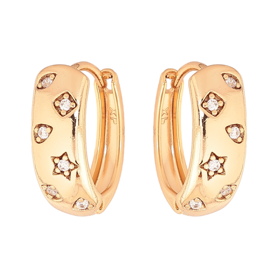 Серьги Xuping цвет Позолота 18К колечки "Узор с кристаллами" фото №1