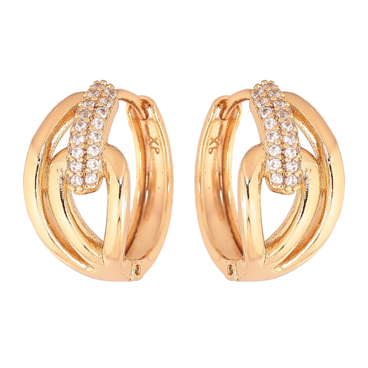 Сережки Xuping колір Позолота 18К колечка "Візерунок з кристалами" фото №4