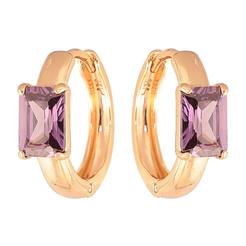 Серьги Xuping цвет Позолота 18K колечки "Узор с сиреневыми кристаллами" фото №1