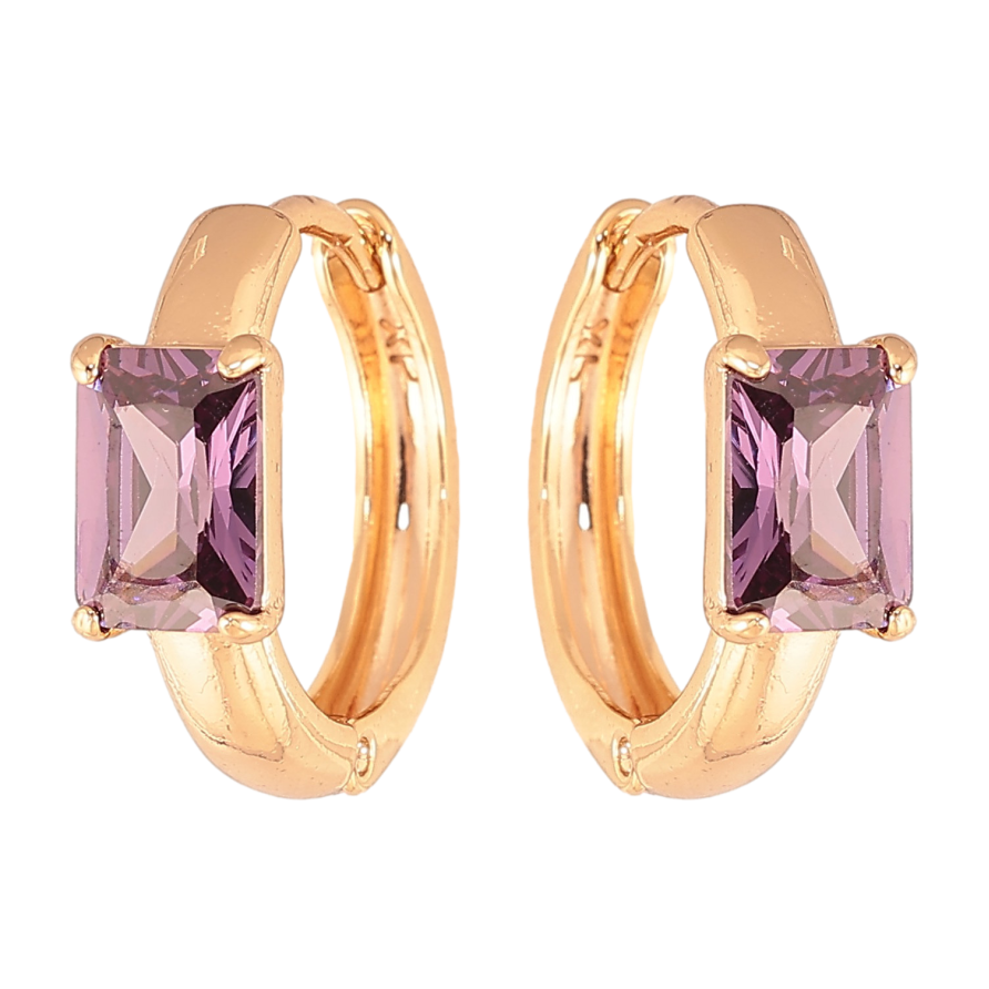 Сережки Xuping колір Позолота 18K колечка "Візерунок з бузковими кристалами" фото №1