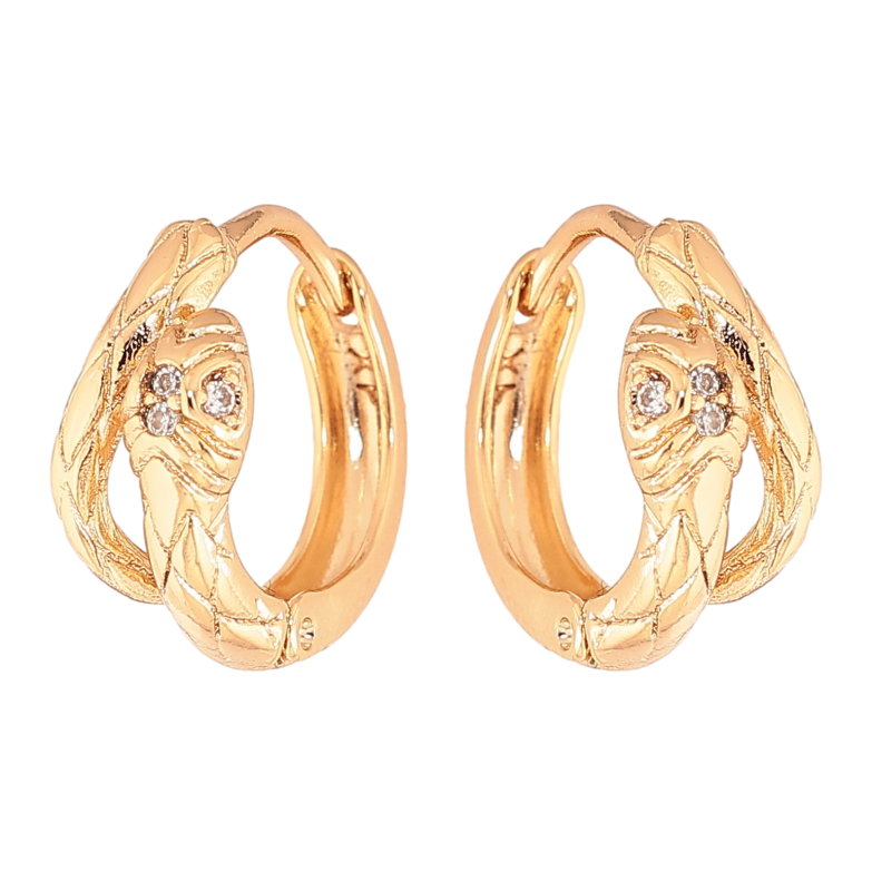 Серьги Xuping цвет Позолота 18K колечки "Змеи с кристаллами" фото №2