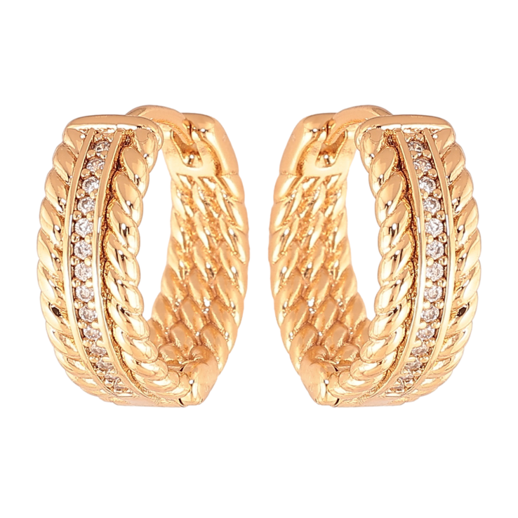 Сережки Xuping колір Позолота 18K колечка "Візерунок з кристалами" фото №7