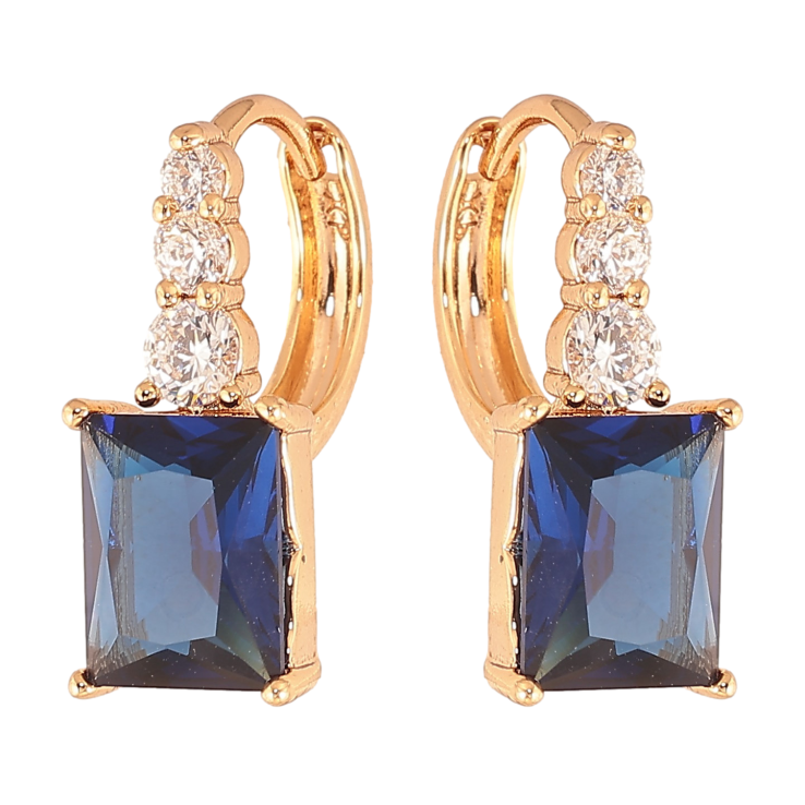 Серьги Xuping цвет Позолота 18K колечки "Узор с синими кристаллами"  фото №7