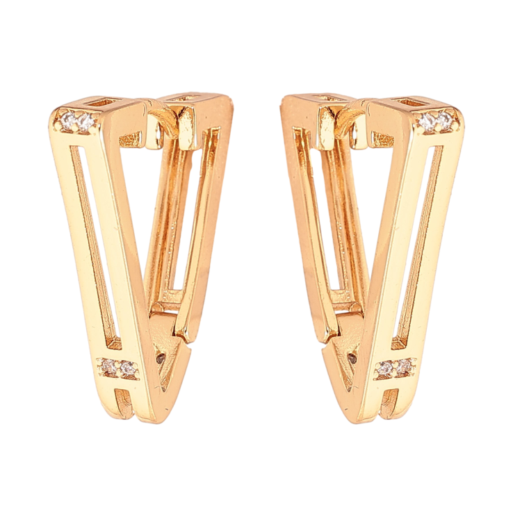 Серьги Xuping цвет Позолота 18K колечки "Треугольники с кристаллами" фото №10