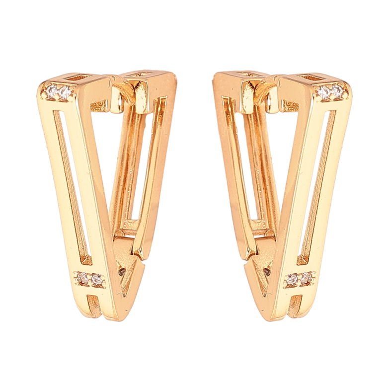 Серьги Xuping цвет Позолота 18K колечки "Треугольники с кристаллами" фото №1