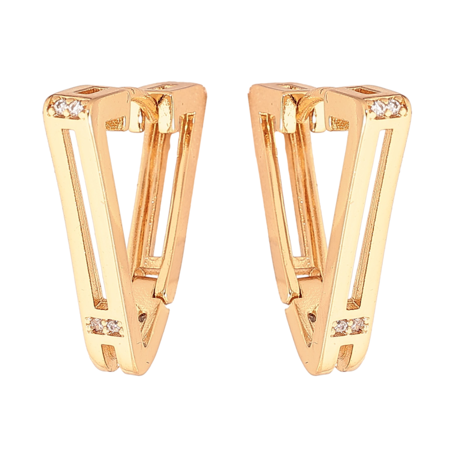 Серьги Xuping цвет Позолота 18K колечки "Треугольники с кристаллами" фото №1