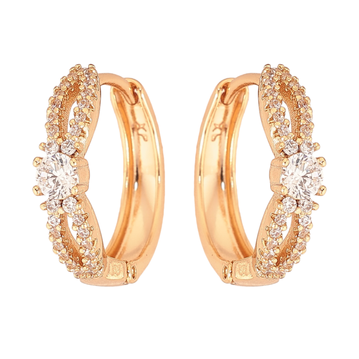 Серьги Xuping цвет Позолота 18К колечки "Узор с кристаллами" фото №7