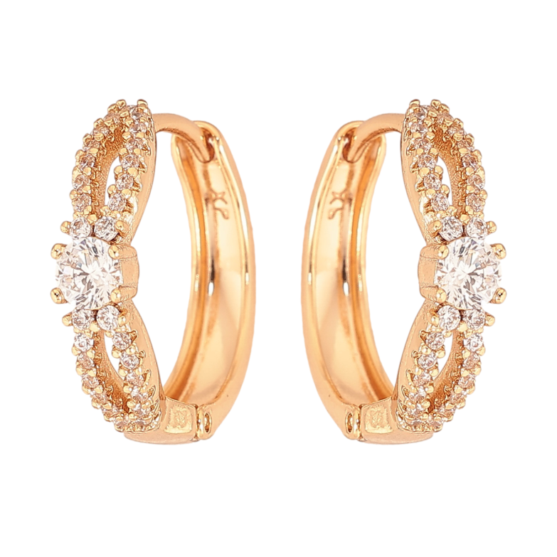 Серьги Xuping цвет Позолота 18К колечки "Узор с кристаллами" фото №1