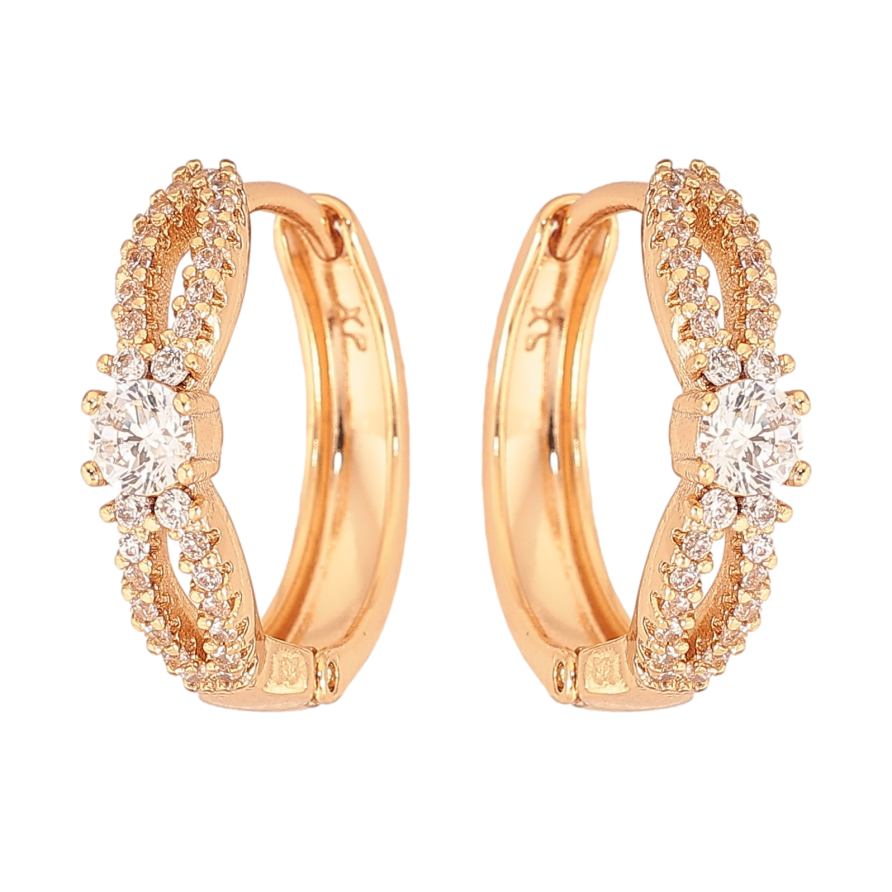 Сережки Xuping колір Позолота 18К колечка "Візерунок з кристалами" фото №1