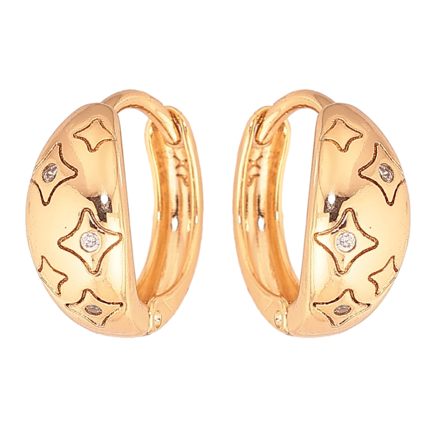 Серьги Xuping цвет Позолота 18К колечки "Узор с кристаллами" фото №1