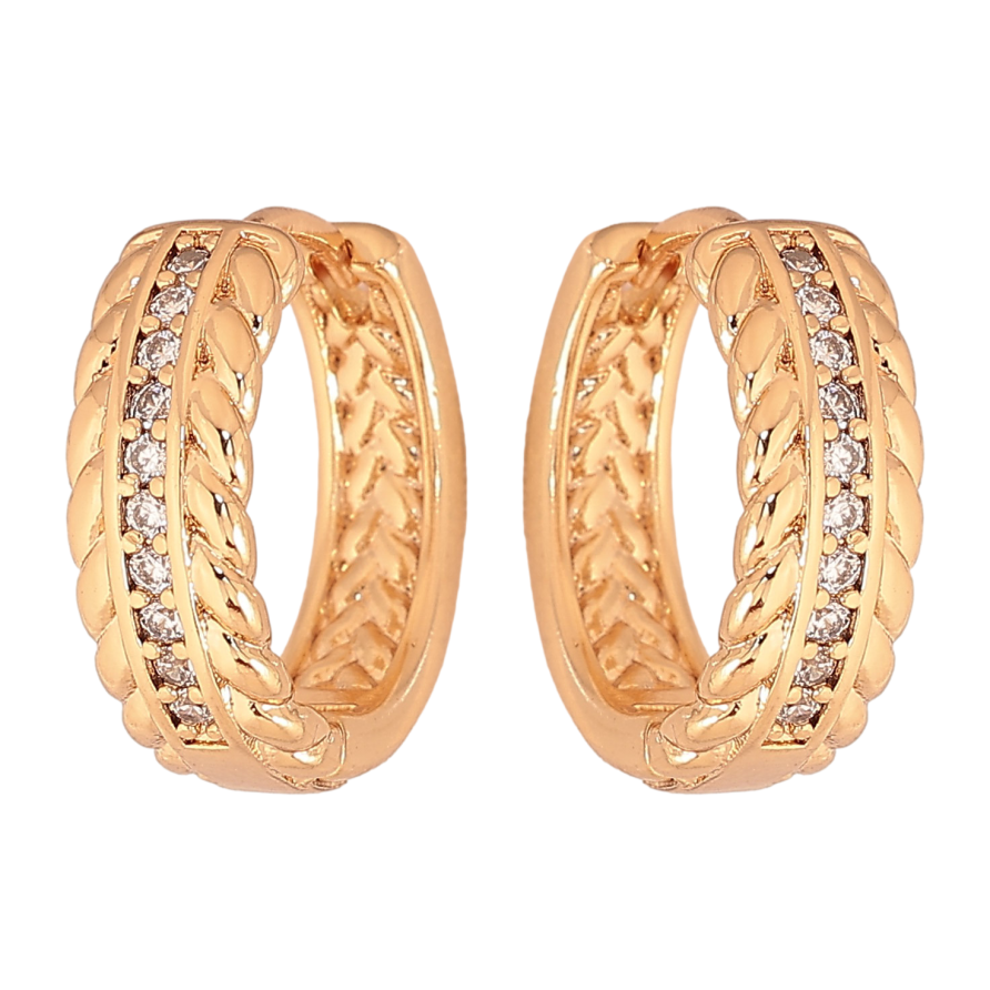 Серьги Xuping цвет Позолота 18К колечки "Узор с кристаллами" фото №1