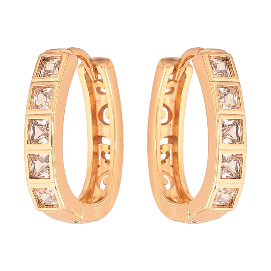 Серьги Xuping цвет Позолота 18К колечки "Узор с кристаллами" фото №1 Серьги Xuping цвет Позолота 18К колечки "Узор с кристаллами" фото №1