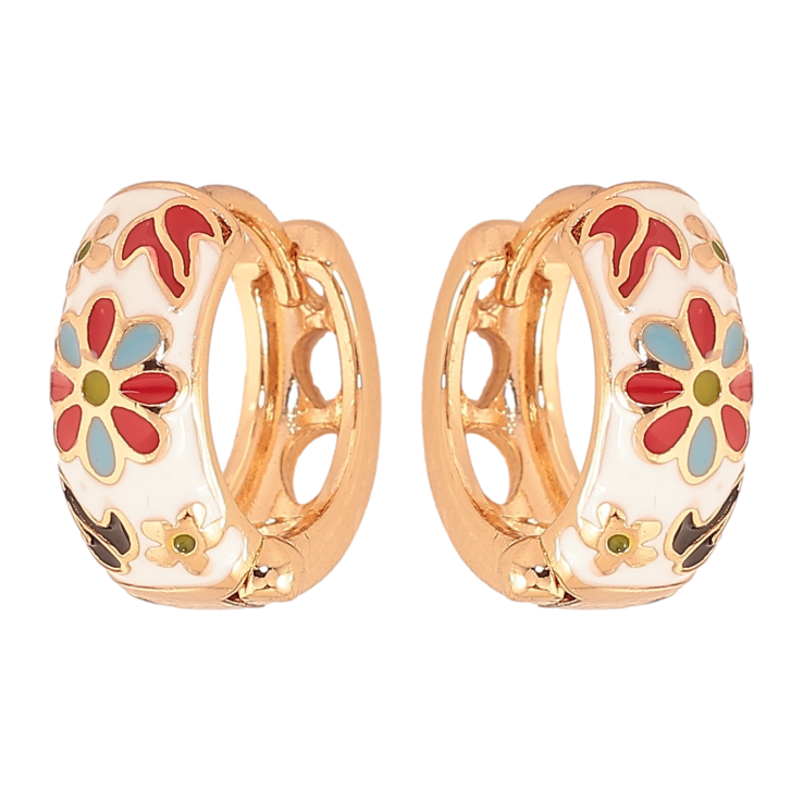 Серьги Xuping цвет Позолота 18К колечки "Узор с цветной эмалью" фото №4